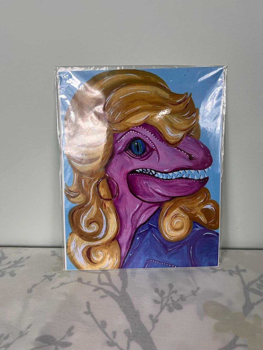 Dolly Parton Dinosor Print by Wandering Warhol traveling art studio 8x10